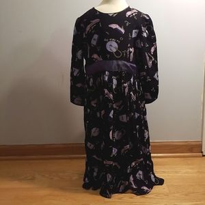 Mally Too Dress Sz 5 long sleeve shoe purse Pattern scallop edge ribbon waist